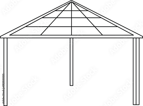 Gazebo pavilion outline illustration with pitched roof structure isolated on white background for garden outdoor architecture landscaping and construction design concepts
