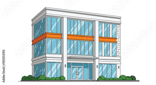 Architectural illustration of a modern multi-story office building with a glass facade, representing contemporary commercial real estate.