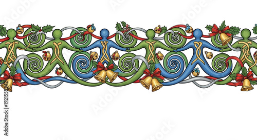 Colorful swirling floral ornamental border design.