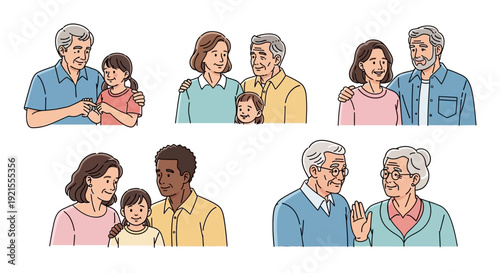 Diverse family members together smiling.