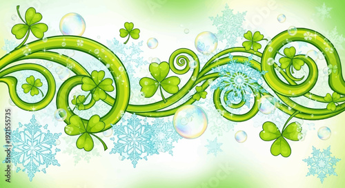 Green clover leaf vines curling stems.