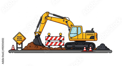 Yellow Excavator on Construction Site.
