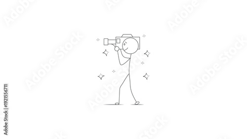 Stick Figure Holding Video Camera | Simple Videographer Line Drawing Illustration ,  Stick Man Filming with Camera | Minimal Line Art Videography Concept