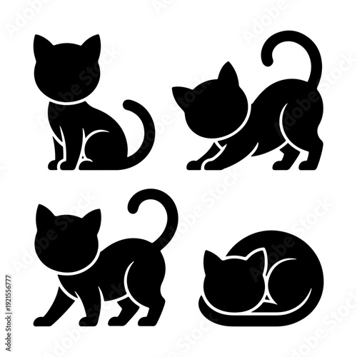 Playful cats in various poses showcasing their charm and agility in a minimalist design