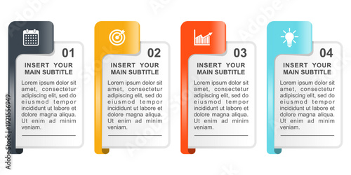 Professional 4 steps business infographic template vector, process workflow diagram with icons and copy space for data visualization, colorful timeline layout for corporate presentation planning.