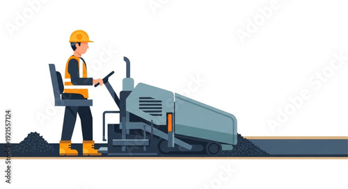 Worker Operating Road Roller Machine.