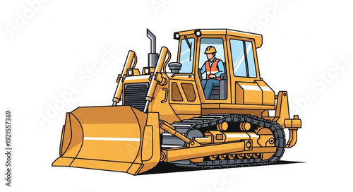 Yellow Bulldozer with Operator Inside.