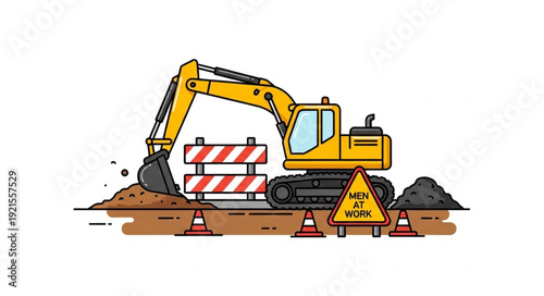 Yellow Excavator Digging Construction Site.