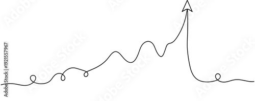 Minimalist hand-drawn line graph showing rising arrow and growth. No editable stroke