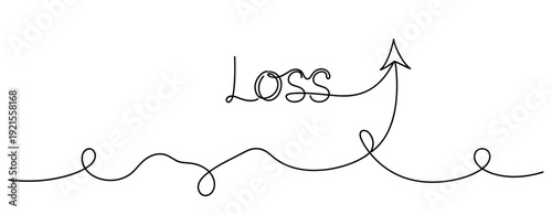 Creative one-line drawing illustrating concept of overcoming loss with upward arrow. No editable stroke