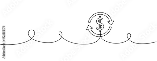 Continuous line design with dollar sign and arrows symbolizing financial growth and investment. No editable stroke