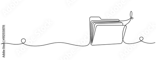 Continuous line art of file folder with mouse and document: minimalist office design. No editable stroke