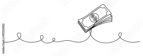 Continuous line drawing of money concept with dollar bills in minimalist style. No editable stroke