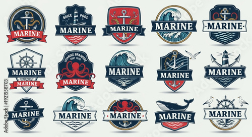 Collection of Marine Themed Emblem Badges and Logos.