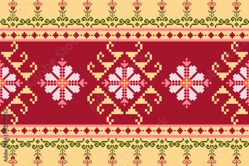 Foto Traditional Cross-Stitch Embroidery - Detailed Vector Illustration for Textile Print Design ,pixel pattern