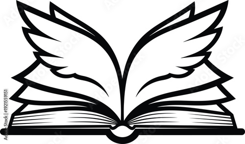 Open book with wings symbol for education and knowledge concept. Vector illustration
