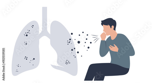 Coughing Person with Infected Lungs Spreading Germs
