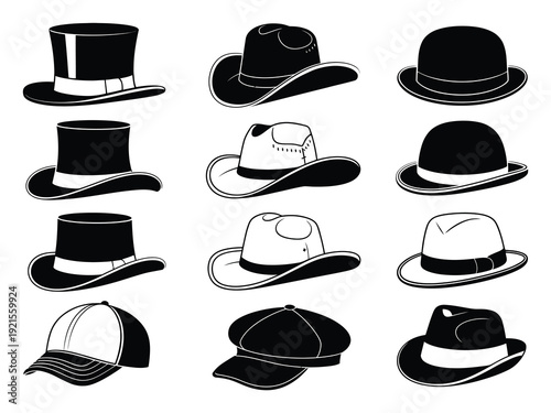 Collection of Diverse Hat Styles in Silhouette