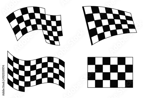 Collection of Four Checkered Flags in Various Styles and Poses