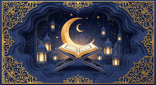 Wallpaper Mural Holy book and lantern Ramadan papercut illustration. Torontodigital.ca