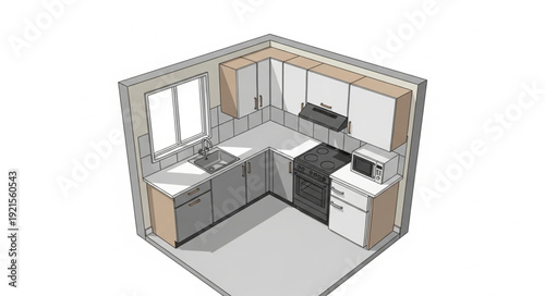 3D Kitchen Interior Design Rendering.