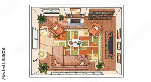Aerial View of House Floor Plan.