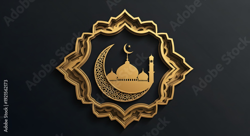 Wallpaper Mural Minimalist luxury Ramadan crescent papercut in black and gold. Torontodigital.ca