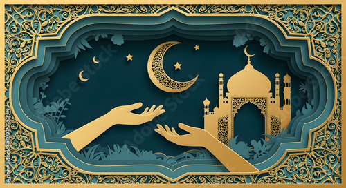 Wallpaper Mural Teal and gold Islamic ornamental festive background. Torontodigital.ca