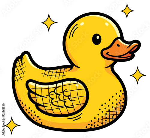 Shiny Yellow Rubber Duck Bathtime Toy Cartoon Illustration