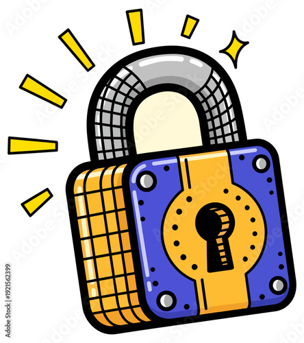 Digital Security Padlock Icon with Keyhole and Shine Effects