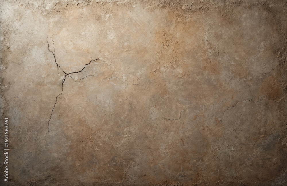 Fototapeta premium Cracked brown concrete wall surface. Old textured plaster background with rough scratches. Neutral earthy tone for design overlay or backdrop.