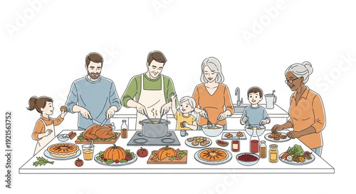 Family Gathering Around Dinner Table.