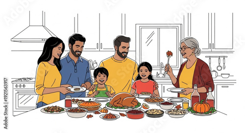 Family Gathering Around Dinner Table.