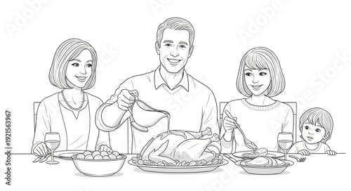 Family Gathering Around Dinner Table.