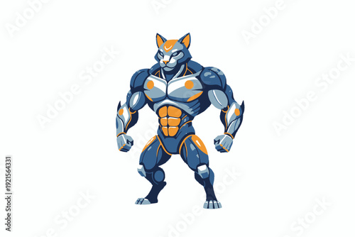Futuristic Muscular Cybernetic Cat Warrior Character - Generative AI