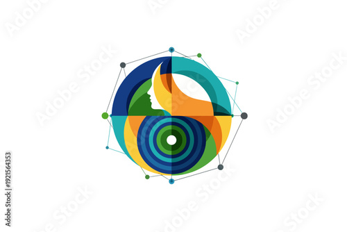 Abstract Human Profile and Geometric Network Logo - Generative AI