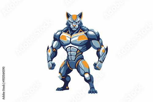 Futuristic Robotic Panther Mascot Standing on White - Generative AI