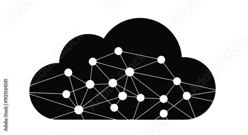 A black cloud outline filled with connected nodes representing a network