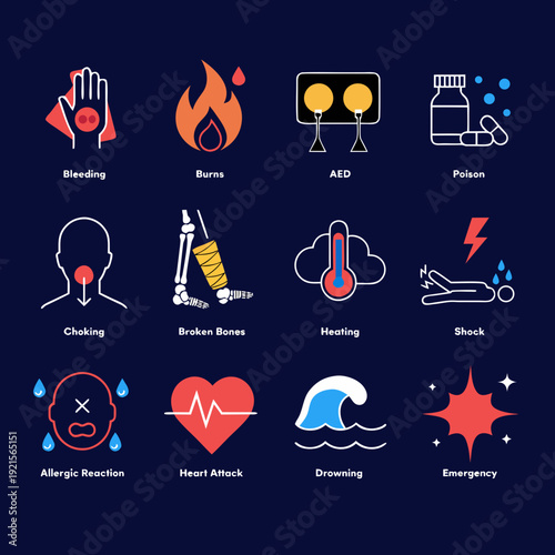 A collection of icons representing various hazards and health concepts