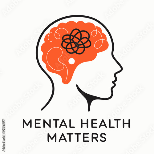 Mental health matters logo with brain and head silhouette