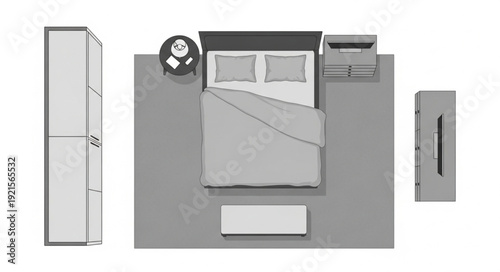 Bedroom Layout with Furniture Arrangement.