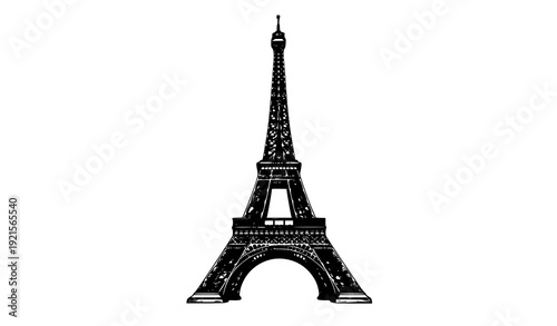 Vintage Engraved Eiffel Tower Illustration Paris France Landmark Vector Art