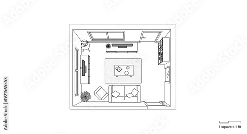 Black and White Architectural Floor Plan.