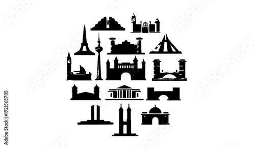 Colorful World Famous Places Vector Illustration Travel Landmark Collection