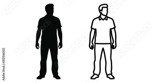 Two male figures one solid silhouette and one outlined drawing