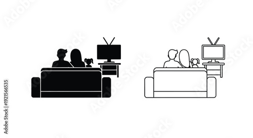 Silhouettes of people watching television in a living room setting