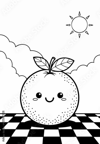 Cute Orange Character with Happy Face and Leaves.