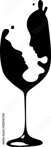 Romantic couple sharing wine and love in elegant silhouette