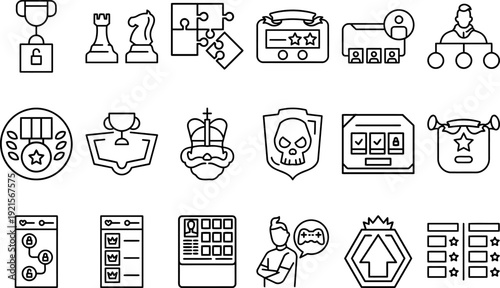 Digital Gaming Achievements and Strategic Success Line Icons