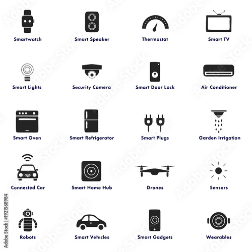 Smart home and iot devices icons
